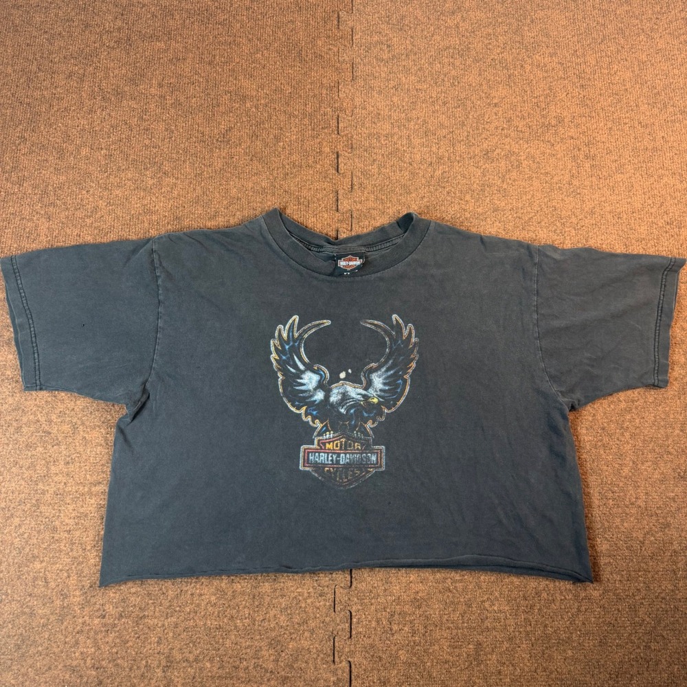 Harley-Davidson Eagle Graphic Crop Top Shirt Womens XL Black Holoubek USA Made